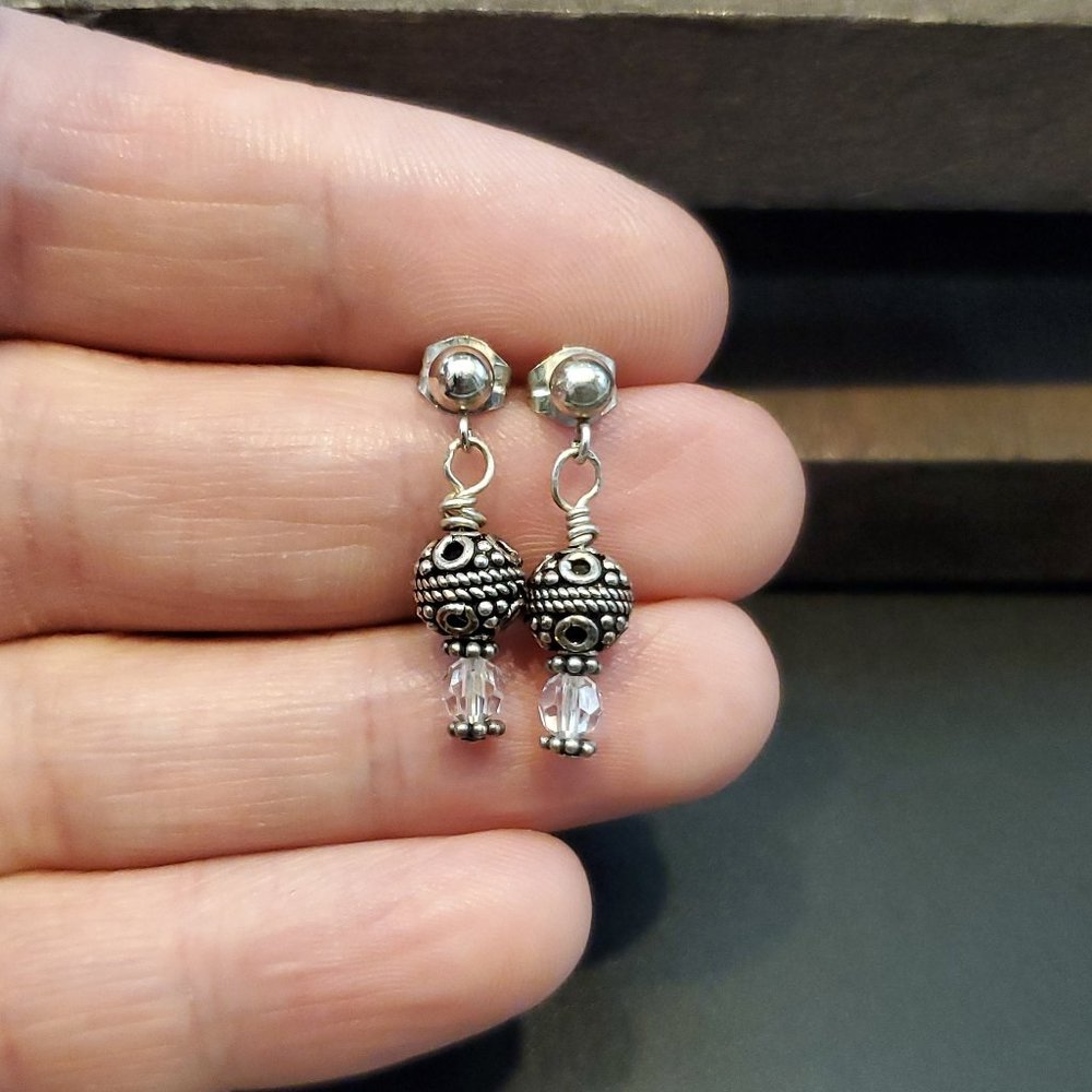 925 Sterling Silver Handmade Small Unique Pattern Orb Earrings